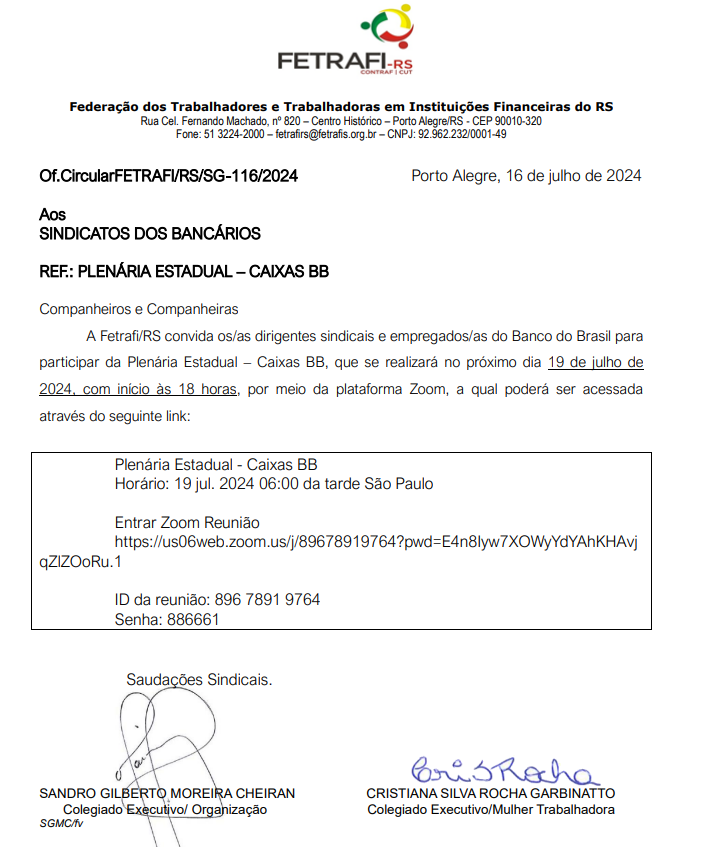 Plenaria Estadual Caixas BB